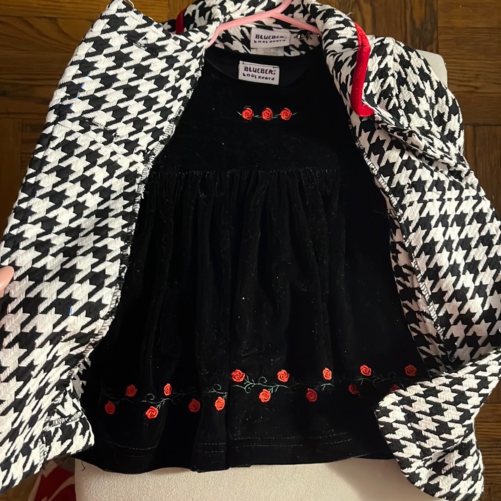 Houndstooth Coat with Velvet Dress